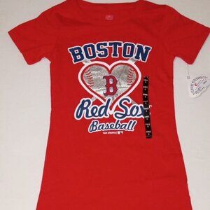 Boston Red Sox T-shirt Girls Size 6 Small Short Sleeves Red Baseball MLB New